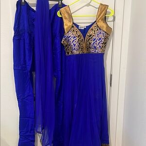 Royal Blue & Gold Embroidered Anarkali Dress